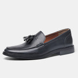 Grade Wood Grain Shoes Men's Leather Luxury Loafers with Fringe Slip on Tassel Slip on Flats Mart Lion Black blue 7 