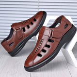 Men's Sandals Summer Genuine Leather Breathable Office Shoes Soft Handmade Hollows Outdoors Hiking MartLion   