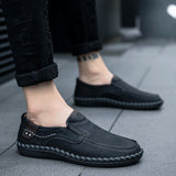 Casual Shoes Men's Sewing Leather Sneakers Non-slip Rubber Out Sole Work Walking Mart Lion   
