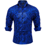 Luxury Gilding Pink Blue Red Paisley Print Silk Dress Shirts for Men's Long Sleeve Social Clothing Tops Slim Fit Blouse MartLion CY-2322 S 