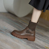 Autumn Thick-soled Ankle Boots and Socks All-match Flying Woven Elastic Velvet shoes
