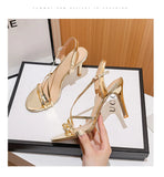 Summer Pointed Stiletto High Heel Golden Patent Leather Sandals Banquet Dress All-match Thin Strap Women's Shoes MartLion   