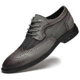 Thick Soled Men's Dress Shoes Spring Mesh Breathable Casual Shoes Genuine Leather Oxfords Office Brogue MartLion GRAY 38 