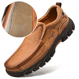 Outdoor Men's Shoes 100% Genuine Leather Casual Waterproof Work Cow Leather Loafers Slip on Footwear MartLion fur Light brown 6.5 