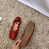 Retro Ultra-soft Women Shoes Spring Bow Red Flat Sole Single Shoe Leisure Leather Ballet MartLion   