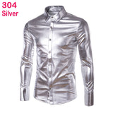 Men's Disco Shiny Gold Sequin Metallic Design Dress Shirt Long Sleeve Button Down Christmas Halloween Bday Party Stage Mart Lion 304 Silver US Size S 