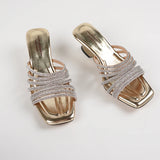 Summer Women Slippers Mules Shoes Open Toe High Heel Rhinestone Modern Sandals MartLion   