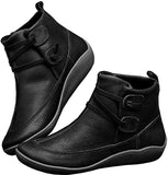 Women Arch Boots Short Plush Warm Femme Winter Waterproof Shoes Ankle PU MartLion Black B 42 