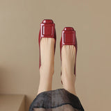 Spring Women Pumps Genuine Leather Shoes Square Toe Chunky Heel Shallow Square button Single MartLion   