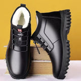 Men's Winter Leather Shoes Plush Warm Cotton Shoes Outdoor Casual Snow Boots Vacation MartLion black 44 