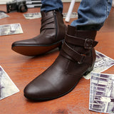 Leather Chelsea Boots Men White Dress Boots Men Casual High top Buckle Strap Formal Shoes Men Motorcycle Boots