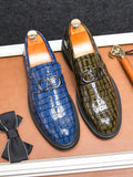 British Style Blue Glitter Leather Loafers Men's Comfy Platform Dress Shoes Slip-on Formal Zapatos De Vestir MartLion   