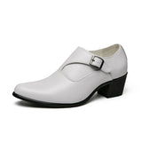 Men's Buckle Belt High Heels Leather Shoes Height Increasing Party Office Oxfords Mature Elegant Black White Heighten Wedding MartLion White High Heels 44 