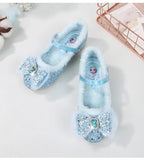  Girls' High Heels Women Treasure Crystal Shoes Winter Children's Plush Bow Frozen Princess Elsa Shoes MartLion - Mart Lion