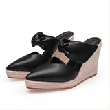 Summer Shoes Women High Heels Pointed toe Ladies Party Flat Platform Wedges Heels Black Pink MartLion Black 9 