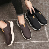 Leather Men's Casual Shoes Brown Black Slip On Sneakers Outdoor Jogging Lightweight Running Sport Mart Lion   