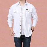Spring Shirts Men's Long Sleeve Casual 100% Cotton Camisa Military Shirts Clothing Black Blouse MartLion   