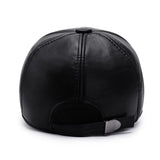 Solid Men's Winter Baseball Cap with Earflaps PU Leather Outdoor Snapback Hat Thicken Keep Warm Gorras Trucker Caps MartLion   