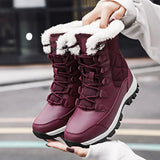 Women Boots with Thick Fur Non-slip Waterproof Winter Ankle Snow Mid-calf Women Platform Winter Cotton MartLion Red 38 