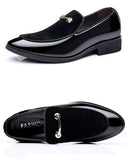 Men's Shoes Party Black Patent Elegant Slip on Loafers Point Toe Velvet Mart Lion   