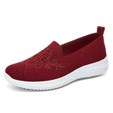 Summer Soft Embroidery Women's Flat Shoes Knitted Breathable Women's Flower Casual MartLion red 36 