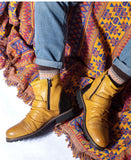 Retro Boots Western Cowboy Men's Army Casual Leather Pleated Western Vintage Chelsea Yellow Mart Lion   