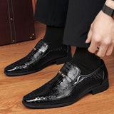 Pointed Toe Dress Shoes For Men's Luxury Crocodile Formal Footwear Loafers Slip On Wedding Zapatos Hombre Mart Lion   