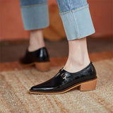 Spring Women Shoes Pumps Pointed Toe Chunky Heel All-match Casual Shoes Retro Med Heel MartLion   