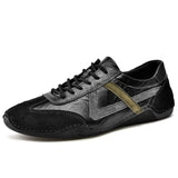 Genuine Leather Men's Sneakers Casual Shoes Lace Up Running Cow Zapatillas Hombre Designer Loafers Mart Lion black 6.5 
