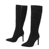 Liyke Autumn Winter Black Women Knee High Boots Pointed Toe Stiletto Heels Ladies Party Zip Long Shoes Mart Lion   