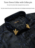 camisa masculina Black Men's Long Sleeves Floral Shirt with Collar Pin Turn-Down Collar Slim Blouse Party Four Season MartLion   