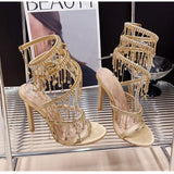 Runway style Bling Crystal Tassels Snake Coiled Women Sandals Stiletto High heels Summer Party Prom Shoes MartLion   