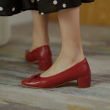 Genuine Leather Women Shoes Butterfly-knot Spring and Autumn Pumps Slip-On Casual Chunky Heel MartLion   