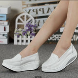 Women's shoes spring summer all-match mother single leather rocking platform nurse work MartLion 8102 white 36 