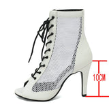 Women Jazz Dance Shoes Summer Cozy Sandals 10CM Stiletto Ladies  Party Indoor Ballroom Cool Boots Mart Lion White-10CM 37 China