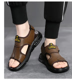Men‘s Summer Cow Leather Sandals Designer Leisure Sports Driving Outside Wear Beach Shoes Air Cushion Slippers MartLion   