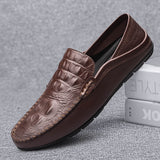 Crocodile Print Men's Moccasins Slip Loafers Flats Casual Footwear Genuine Leather Shoes Mart Lion   