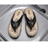 Summer Men's Flip-Flop Luxury Genuine Leather Flat Bottom Slippers