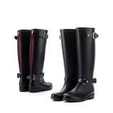 Comemore Women Black Water Zip Rain Boots High Female PVC Rainboots Waterproof Flat Shoes MartLion Black Red zipper 36 