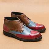 Trendy Red High top Men's Brogues Shoes Leather Dress Lace-up Social Zapatos De Vestir Hombre MartLion   