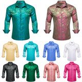 Designer Shirts Men's Embroidered Silk Paisley Blue Green Black White Gold Slim Fit Blouses Long Sleeve Tops Barry Wang MartLion   