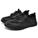Men's Sneakers Mesh Breathable Casual Walking shoes Lightweight Summer Mesh Sole Hole Mart Lion Black 38 