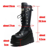 Motorcycle Boots Design Ladies High Platform Boots Rivet Goth High Heels Punk Women Cosplay Wedges Casual Shoes Mart Lion   