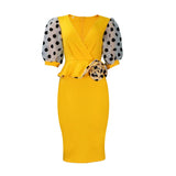 Women's Dress Elegant Dress Summer Office Lady Pencil waist Bodycon Midi Dresses Party MartLion Yellow XXXL 