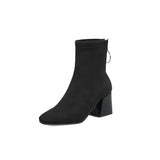 Winter Black Yellow Women Mid Calf Boots Lady Shoes High Square Heels MartLion Black 4.5 