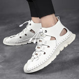 Summer White High-top Roman Sandals Men's Gladiators Lace Up Buckle Leather Casual Shoes Breathable Beach Outdoor Slippers MartLion   