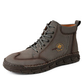 Golden Sapling Men's Winter Boots Casual Shoes Retro Leather Flats Platform Footwear Leisure Outdoor MartLion Gray 45 