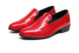 Red Glitter Leather Shoes Men's Height-increasing High Heels Slip-on Pointed Toe Casual Shoes MartLion   