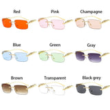 In Trend Rimless Rectangle Sunglasses Women Luxury Designer Cut Edge Shades Golden Leopard Frame Eyewear MartLion   