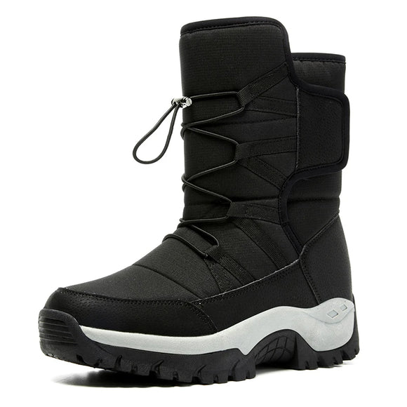 Winter Men's Boots Warm Plush Long  Waterproof Outdoor Sneakers High Top Non-slip Snow Hombre Fur Leisure Shoes MartLion black 5.5 